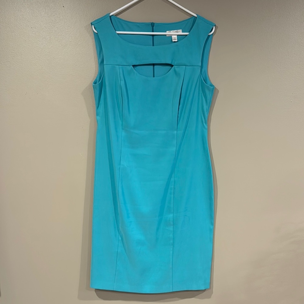 Dress Barn Blue Sleeveless Sheath Dress Square Neck Midi